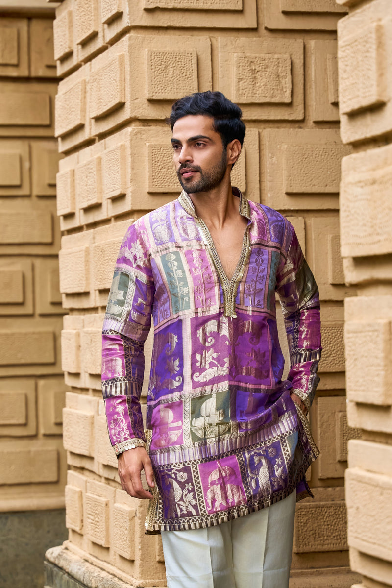 Purple Kurta with Woven Heritage Motifs