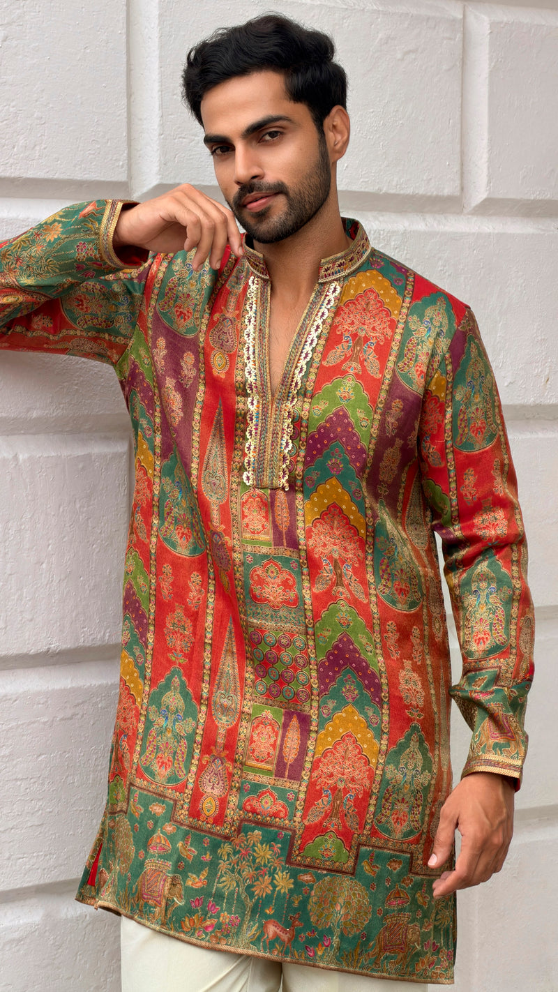 Red Kurta with Mughal Print