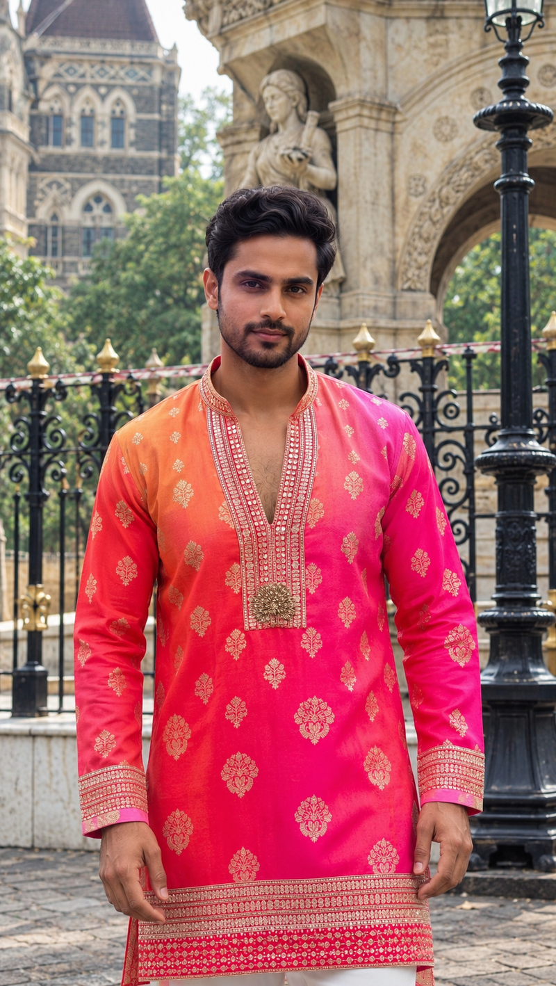 Hot Pink Kurta with Gold Embroidery
