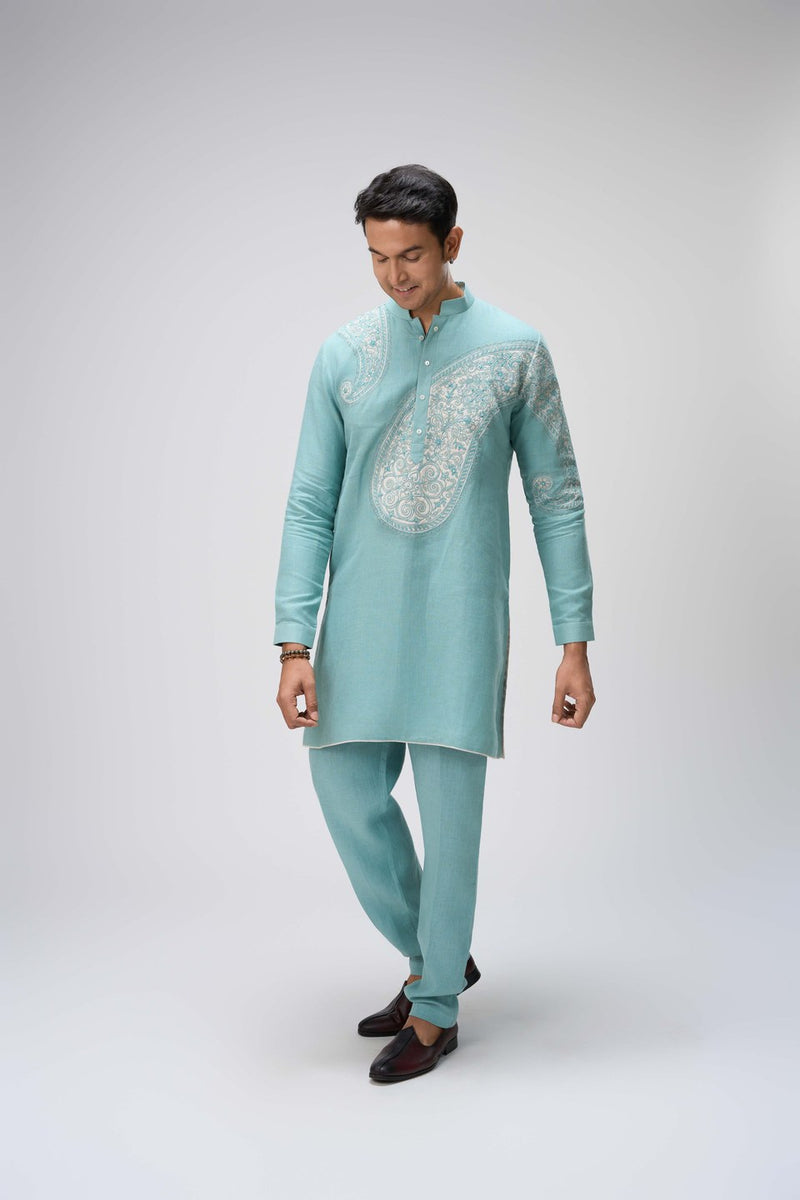 Light Blue Kurta Set with Embroidery