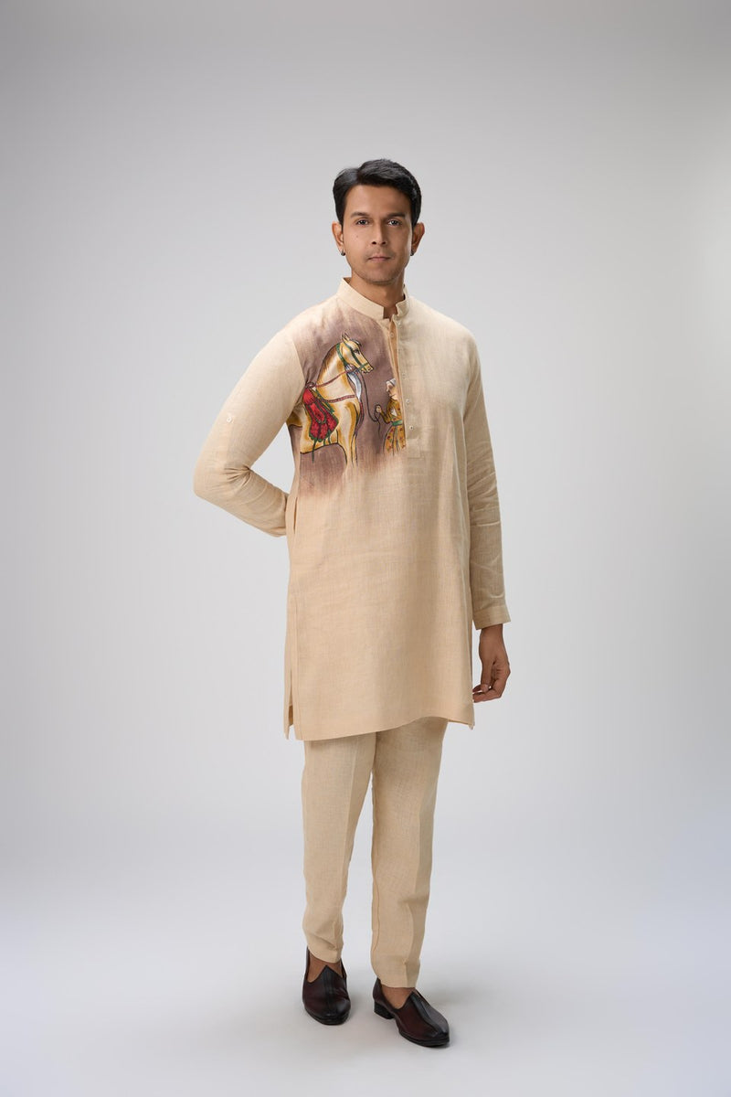 Beige Kurta Set with Stole