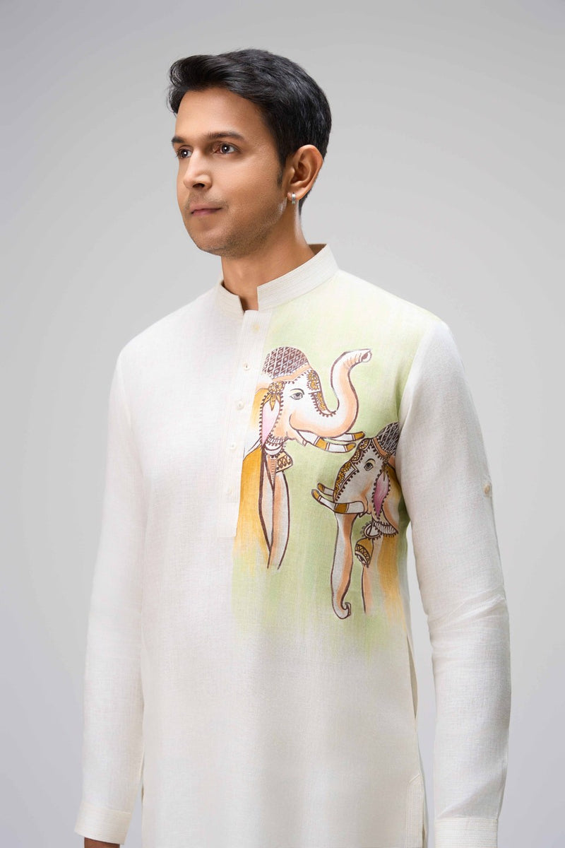 Cream Kurta Set with Artistic Print