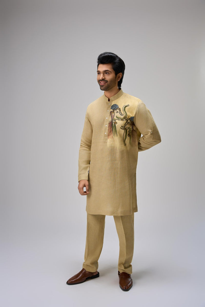 Beige Kurta Set with Embroidery