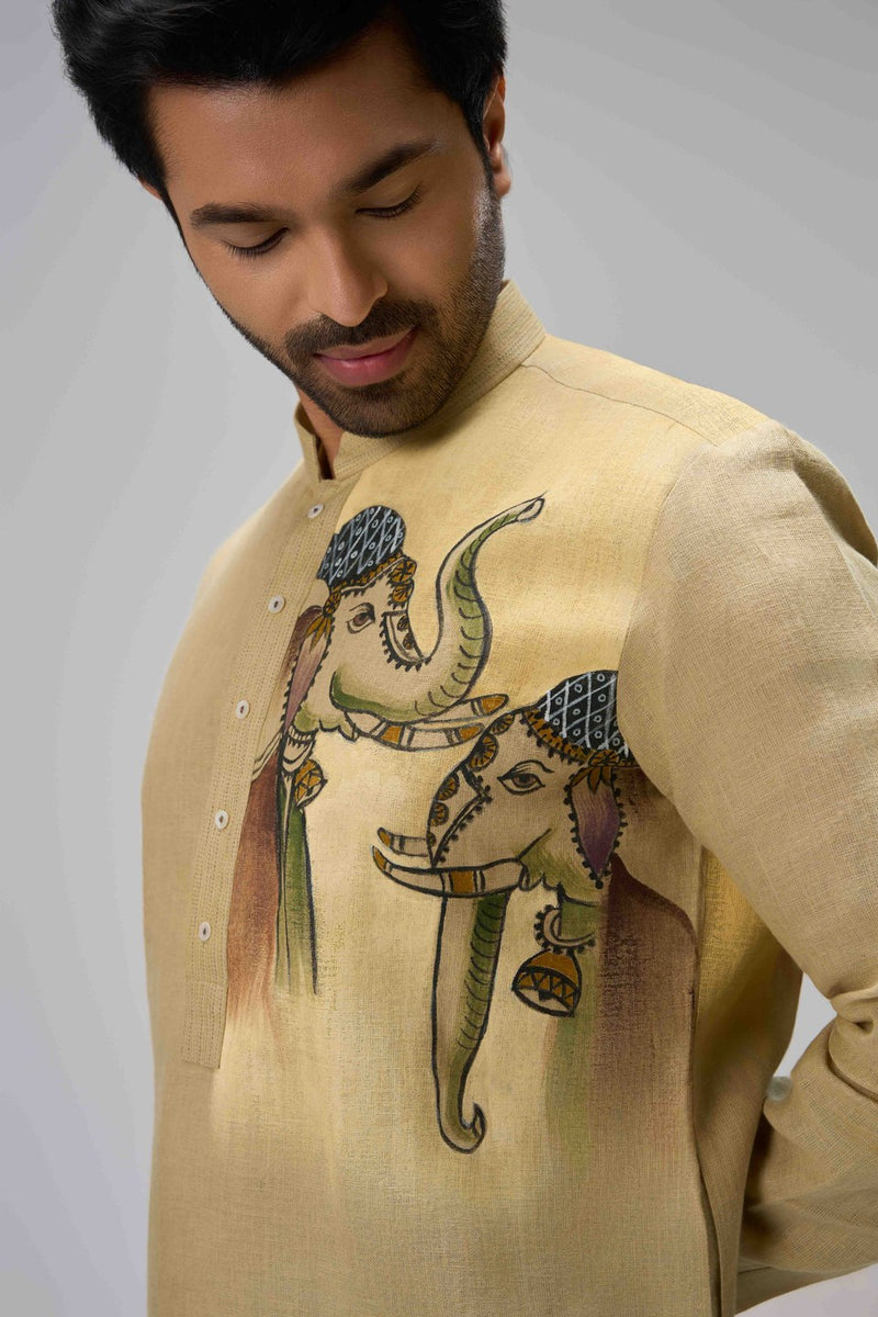 Beige Kurta Set with Embroidery