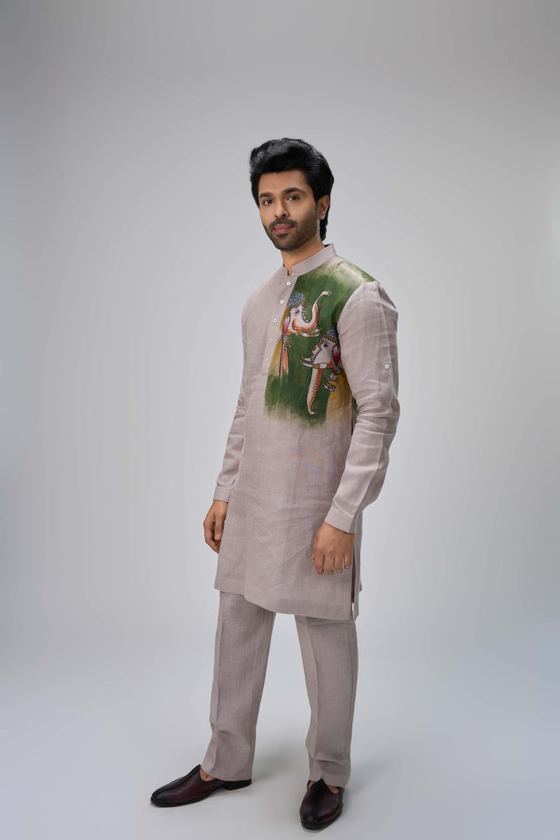 Beige Kurta Set Artistic Print