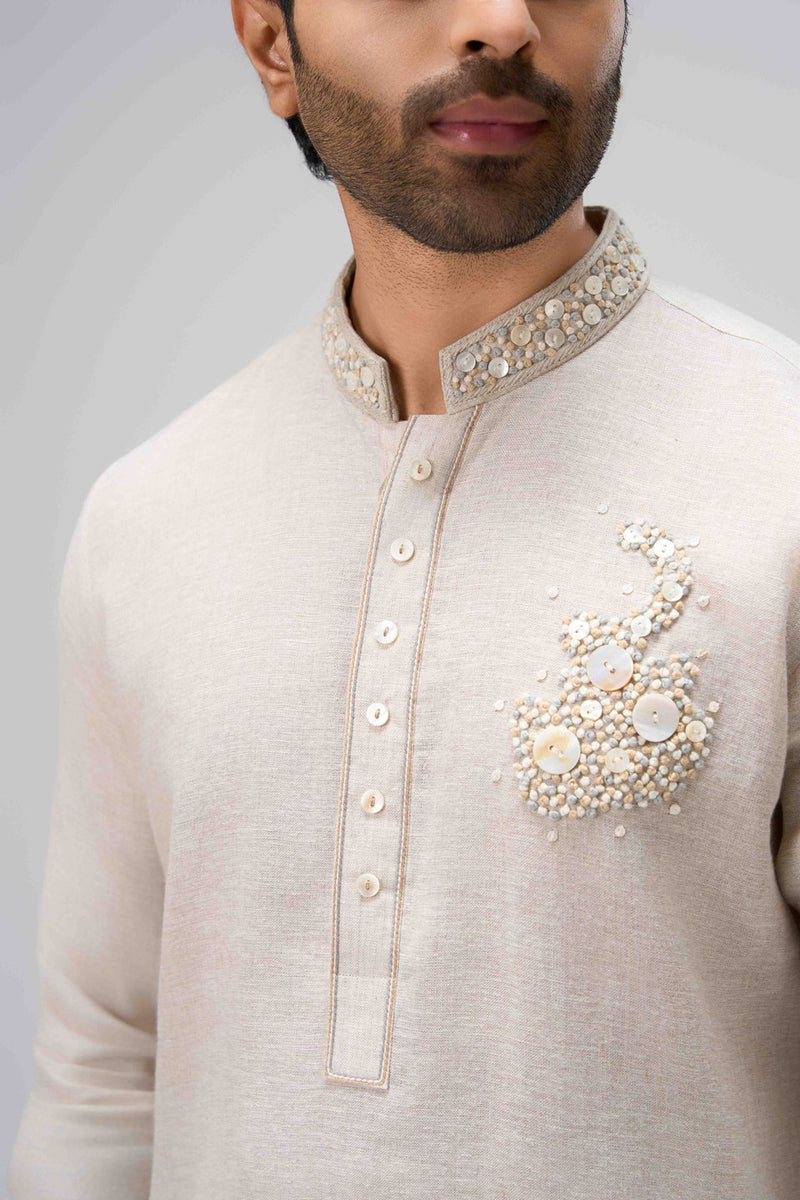 Cream Kurta Set with Embroidery