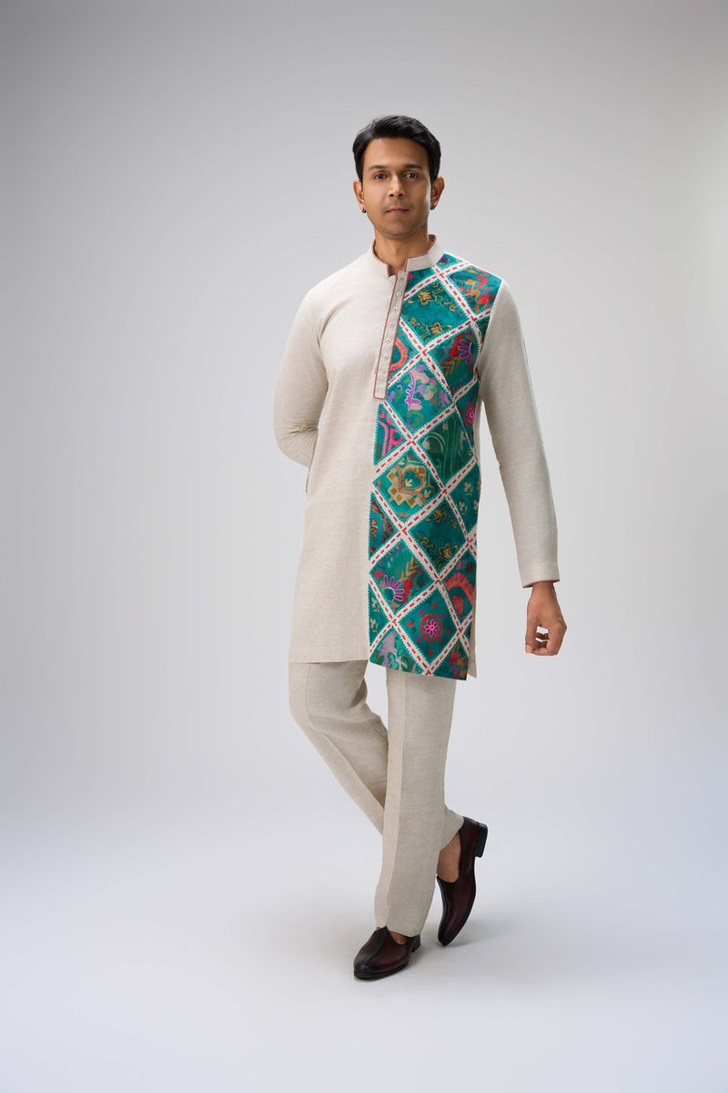 Beige Kurta Set with Stole