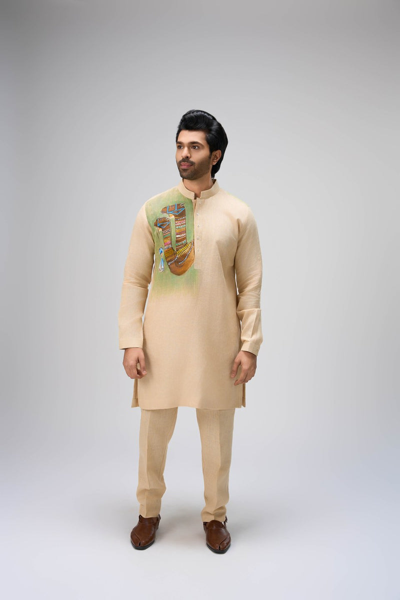 Beige Kurta Set with Artistic Detailing