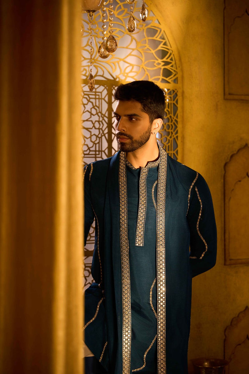 Dark Green Kurta Set with Stole