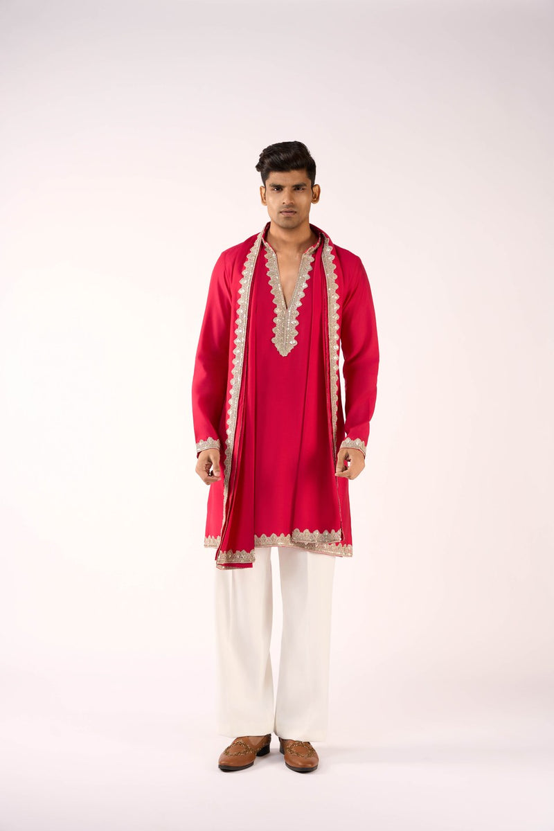 Red Kurta Embroidered