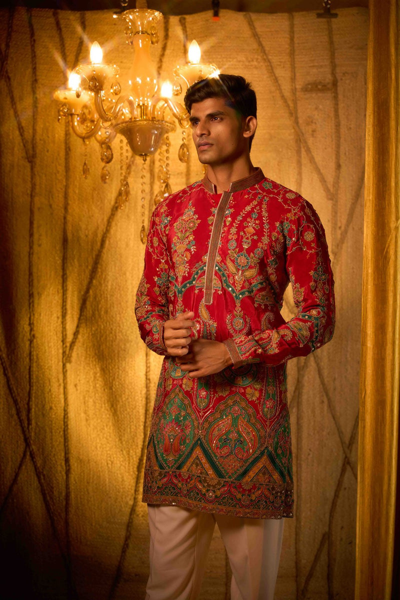Red Kurta Embroidered