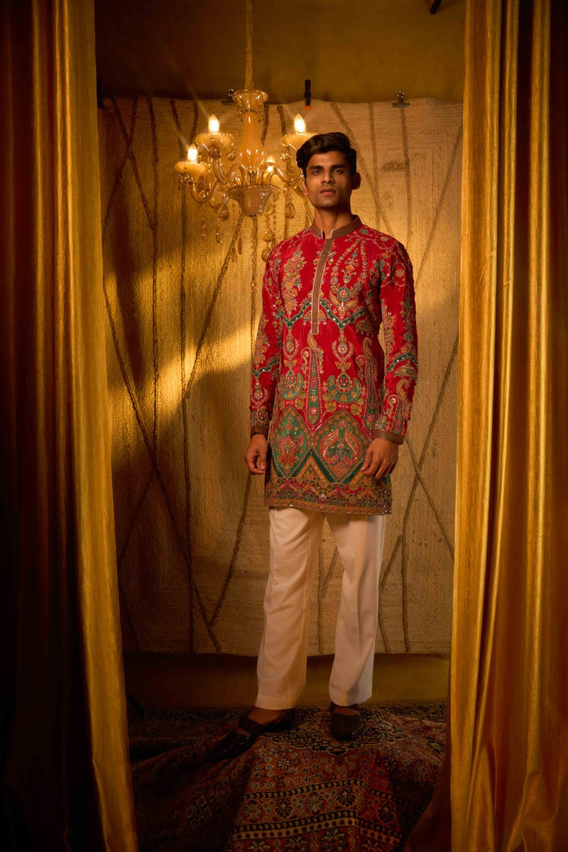 Red Kurta Embroidered