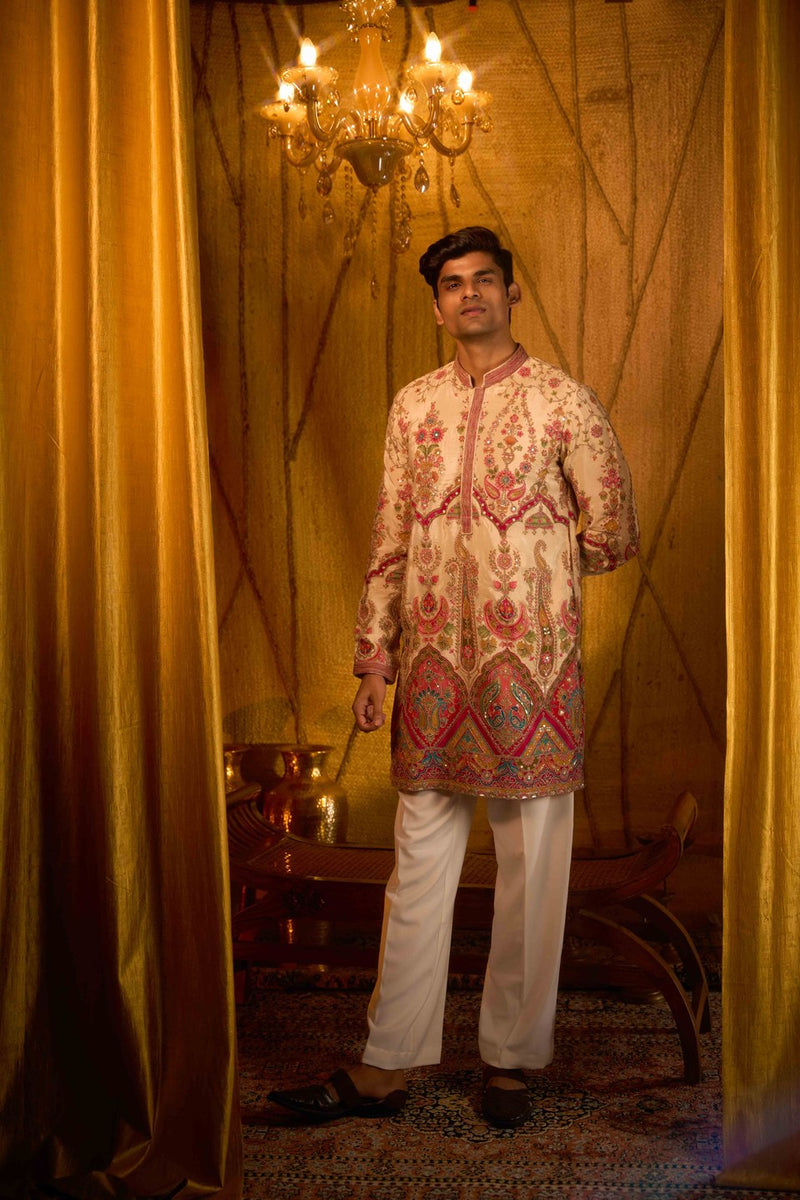 Beige Kurta Embroidered Festive