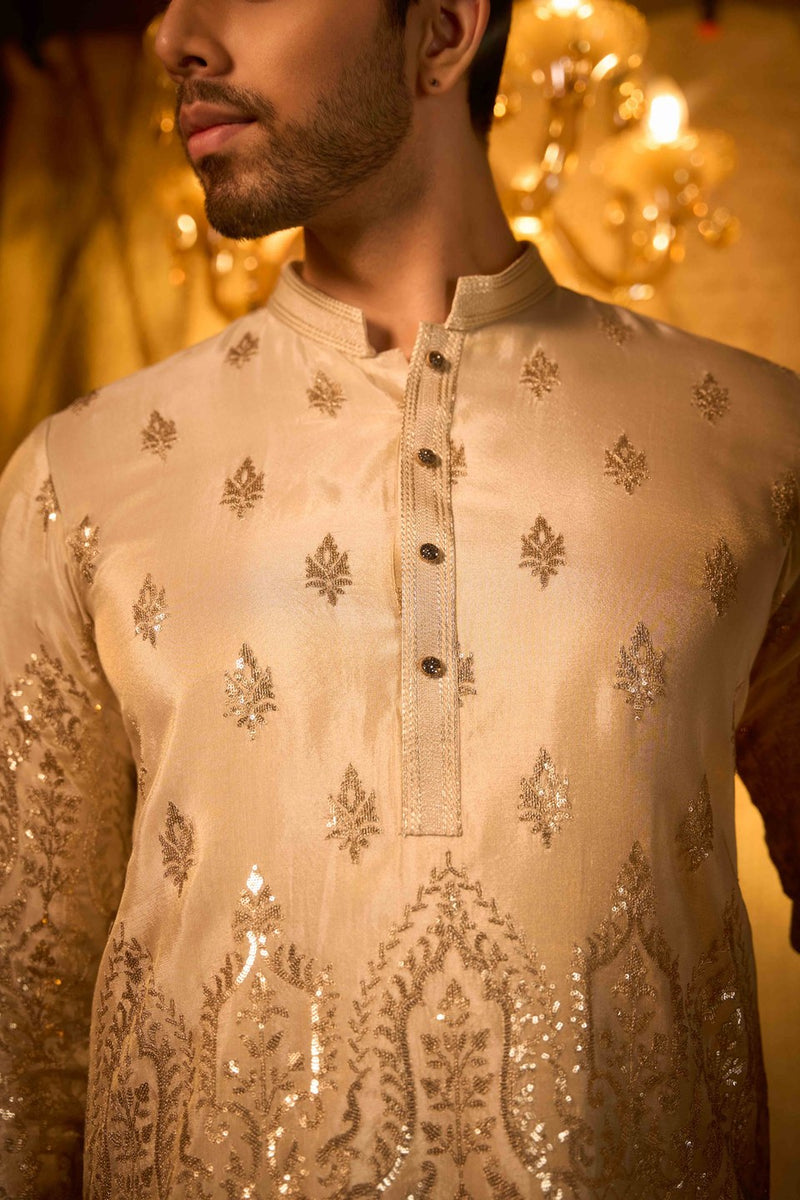 Beige Kurta Set Embroidered