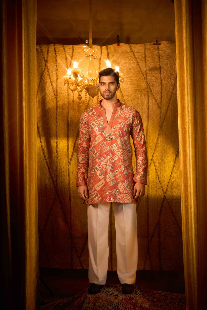 Red Kurta Printed Art