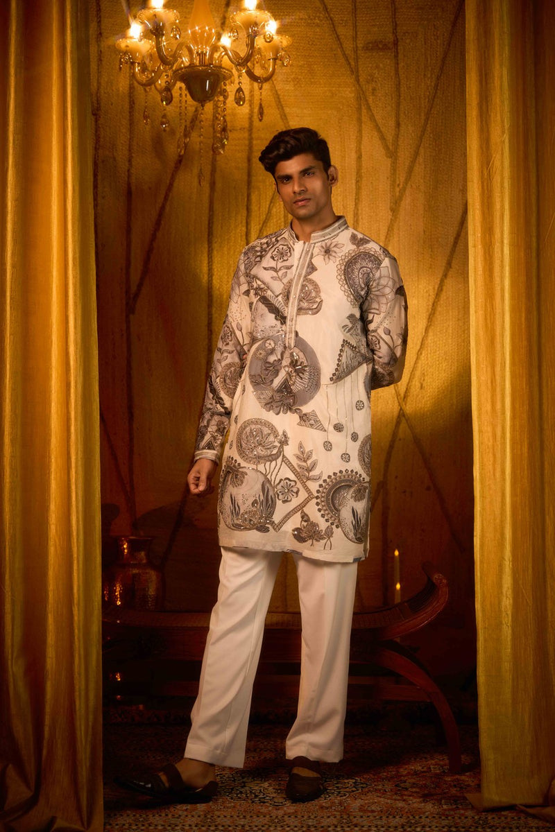 White Kurta Printed Front Design