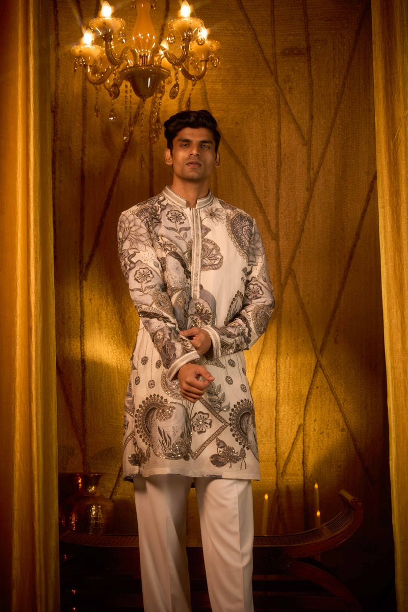 White Kurta Printed Front Design