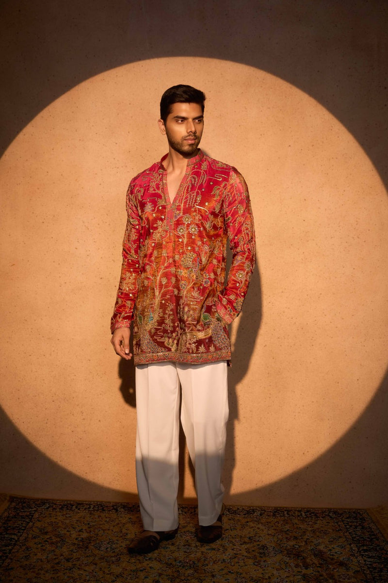 Red Kurta Embroidered