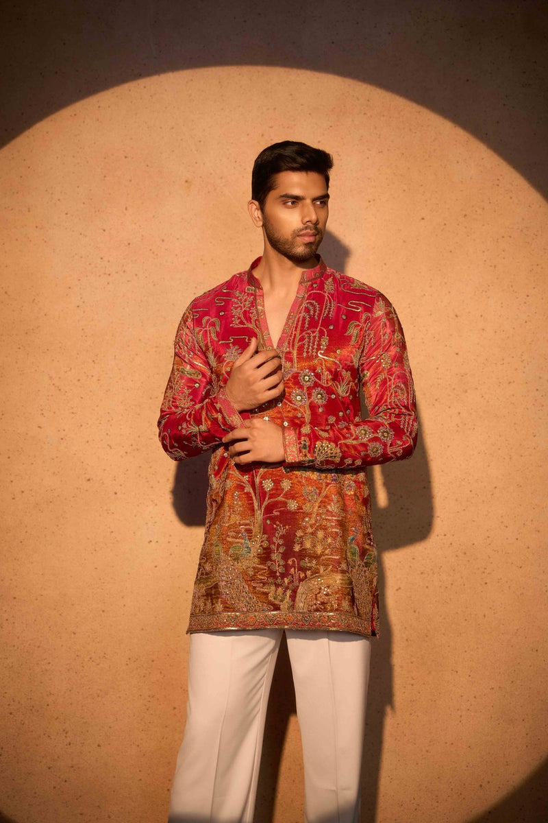 Red Kurta Embroidered