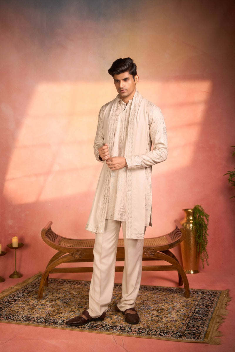 Cream Kurta Set Embroidered
