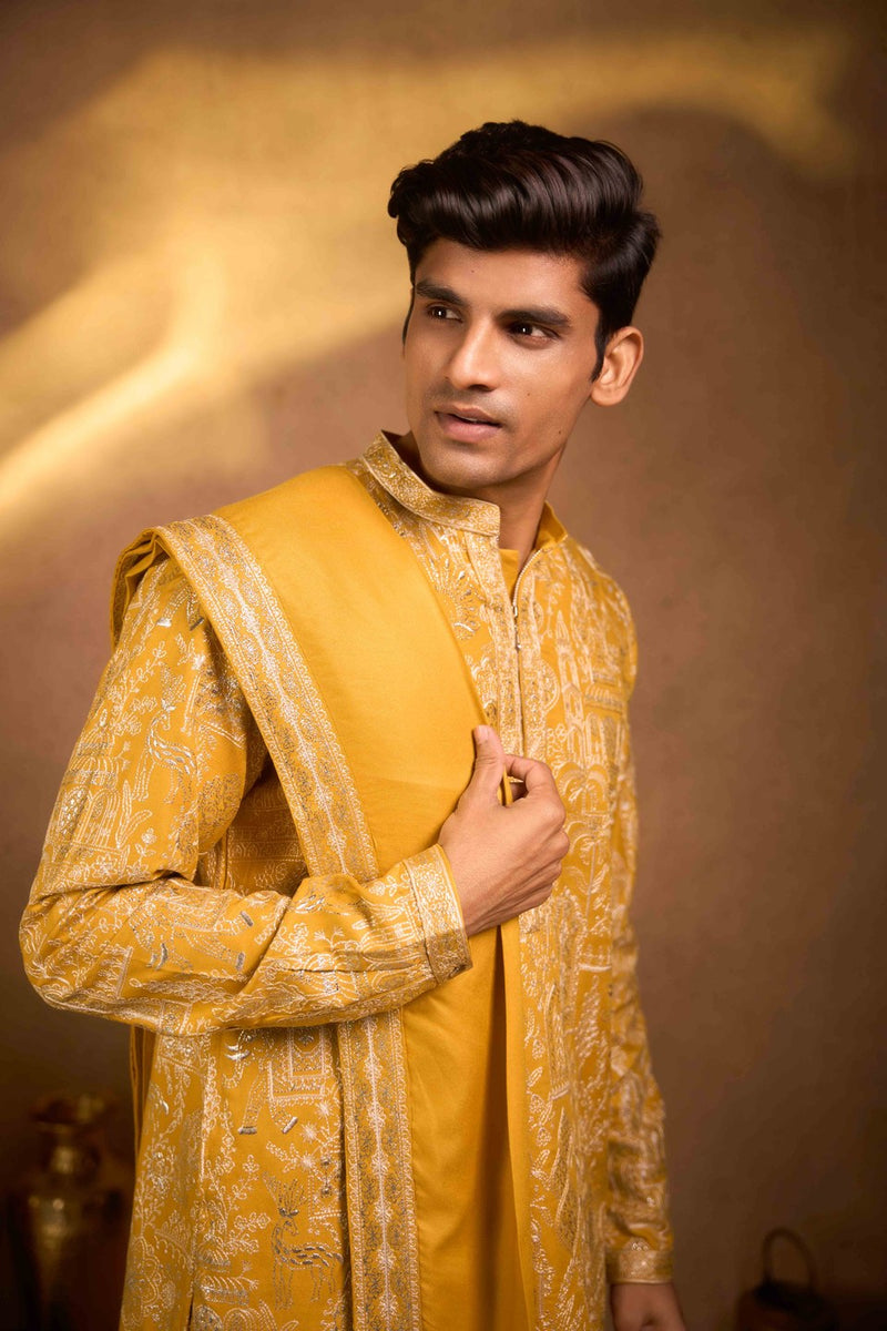 Gold Kurta Set Embroidered