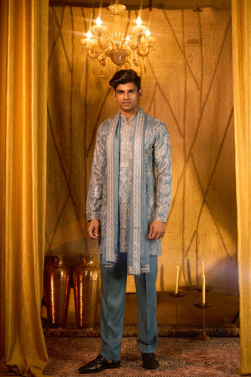 Blue Sherwani Embroidered