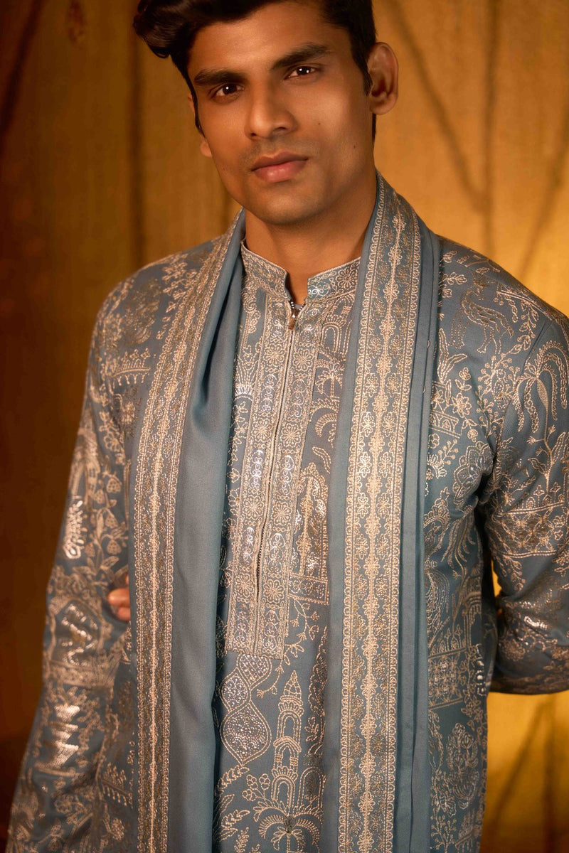 Blue Sherwani Embroidered