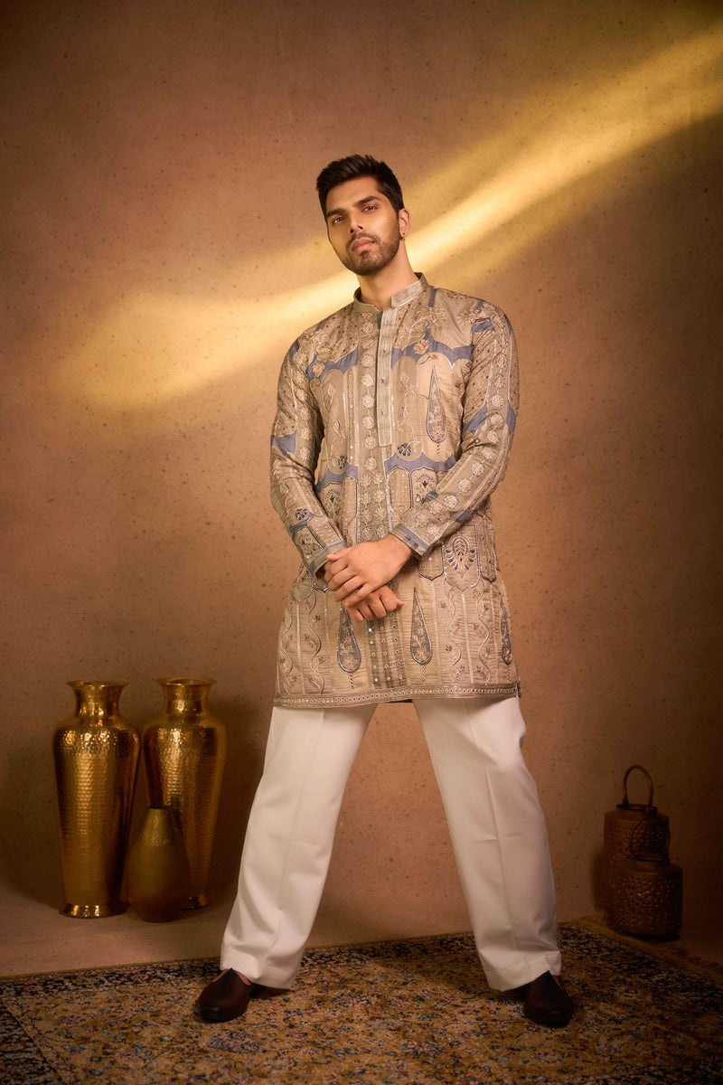 Beige Kurta Embroidered