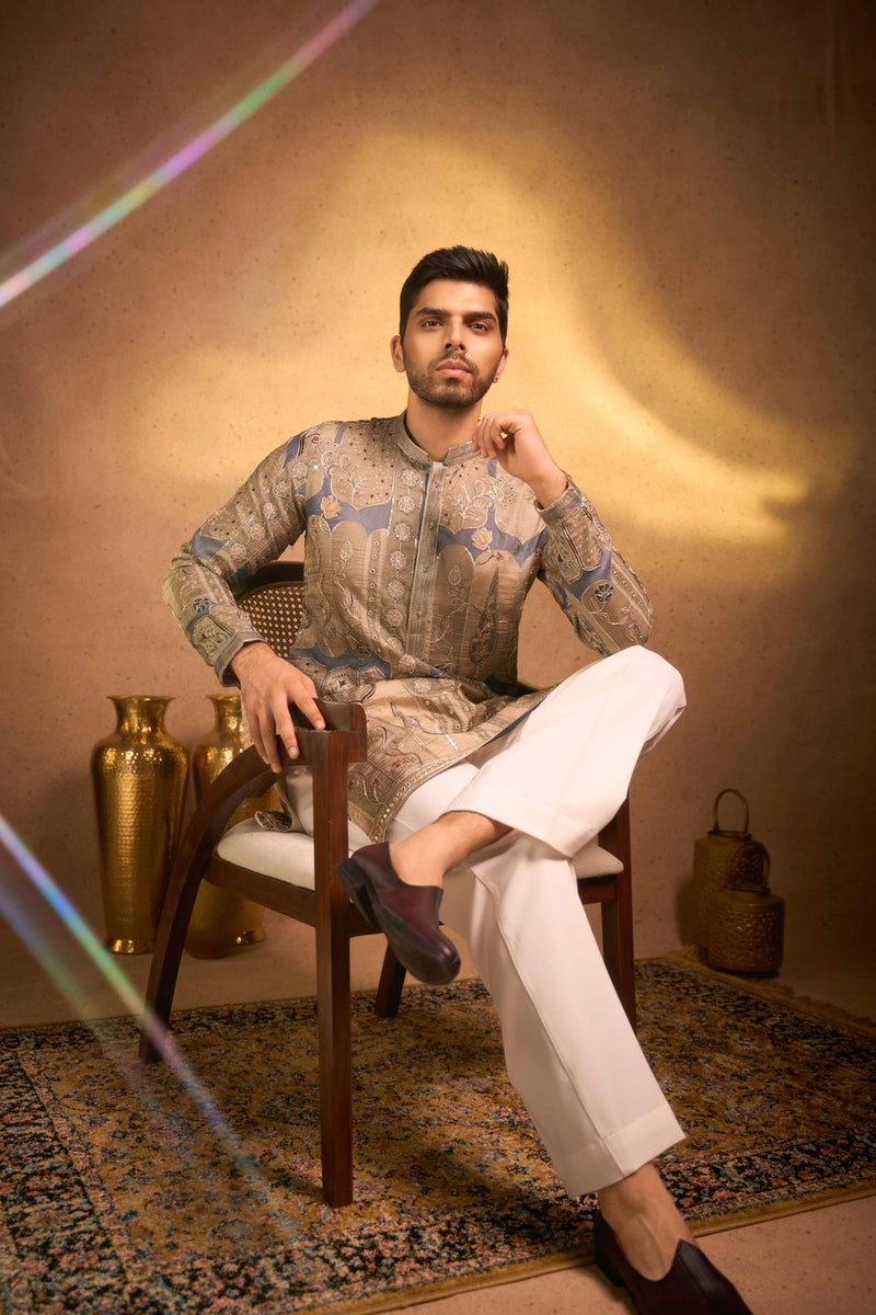 Beige Kurta Embroidered