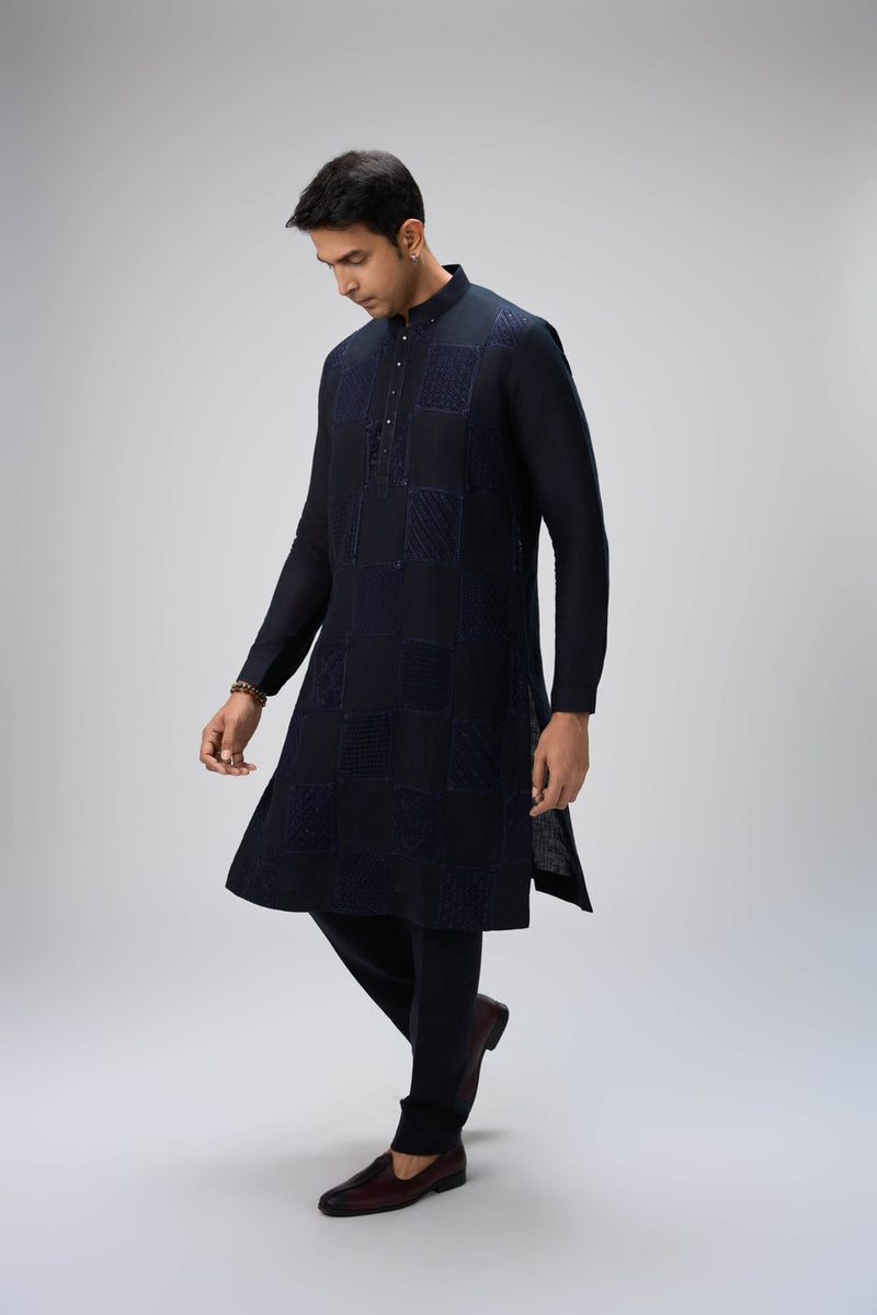 Navy Blue Kurta Set with Detailing
