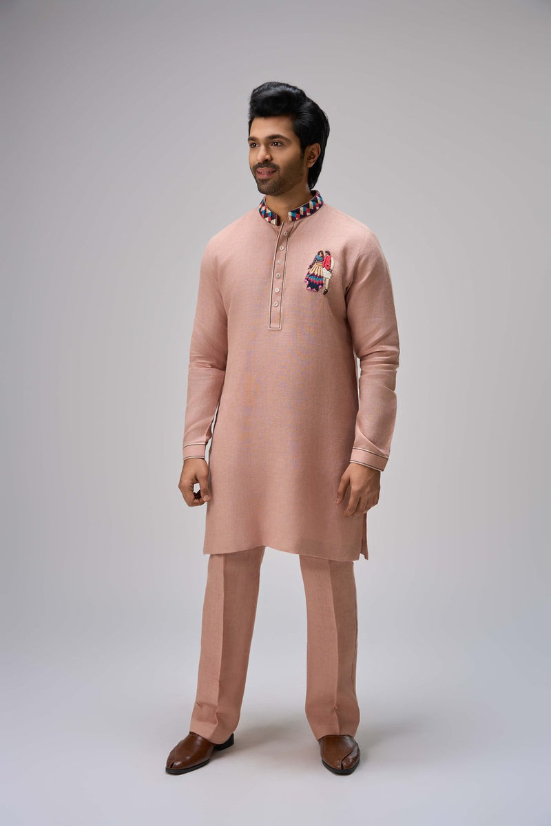 Pink Kurta Set with Embroidery