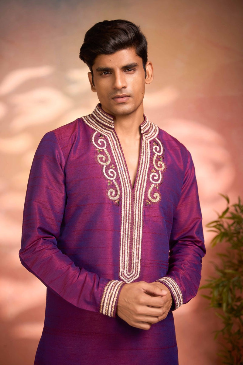 Purple Kurta Embroidered