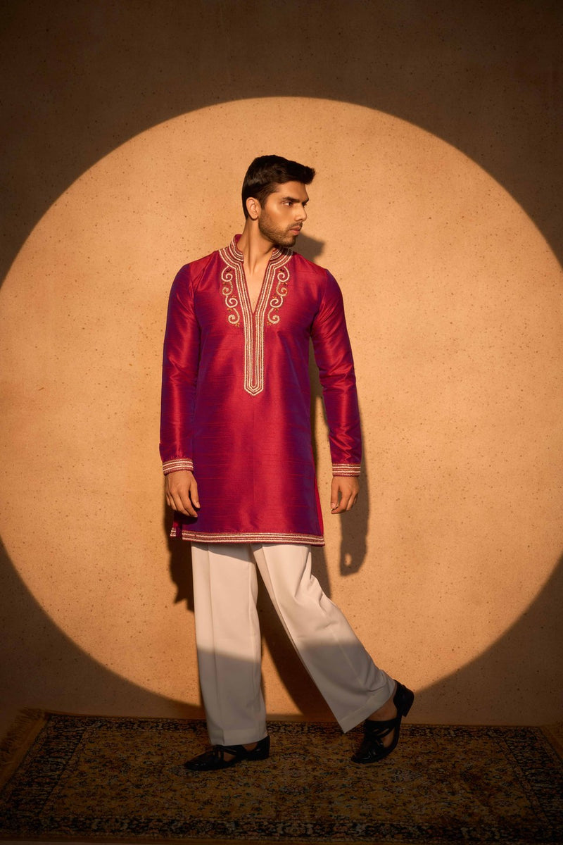 Maroon Kurta Embroidered