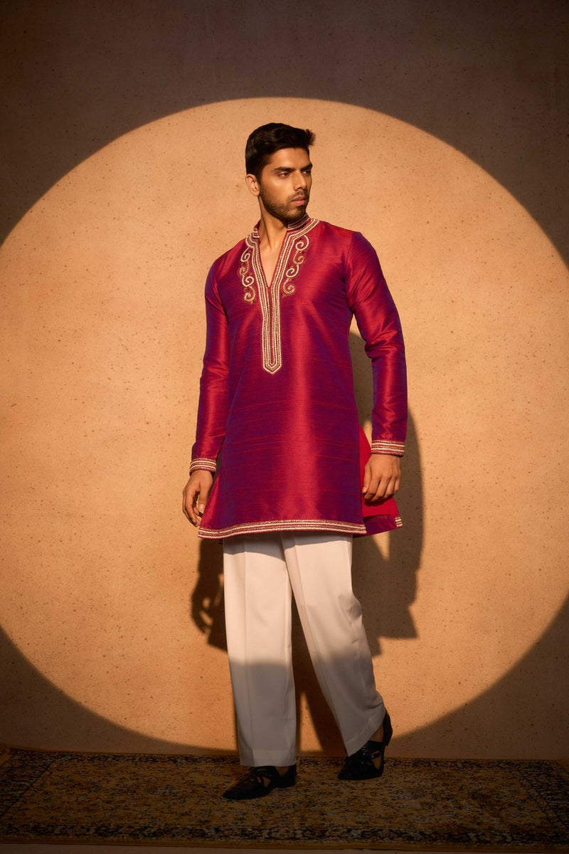 Maroon Kurta Embroidered