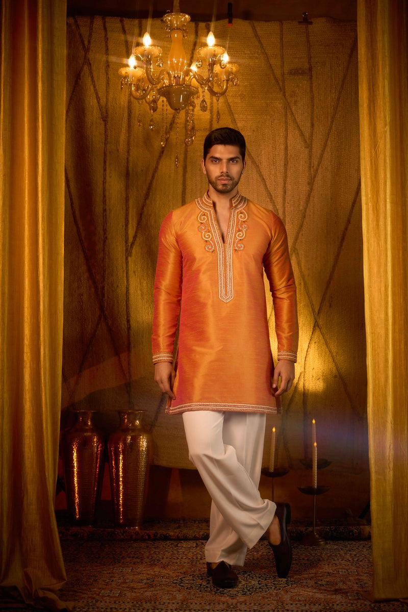 Orange Kurta Embroidered