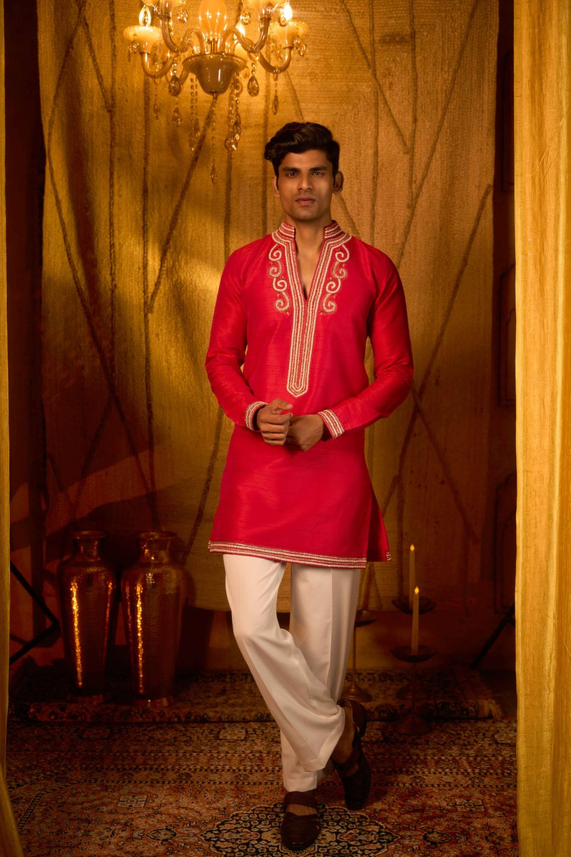 Red Kurta Embroidered
