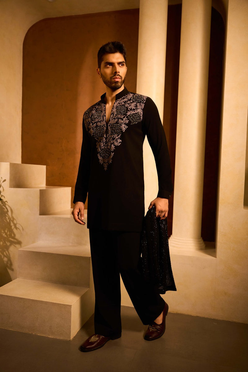 Black Kurta Set with Stole