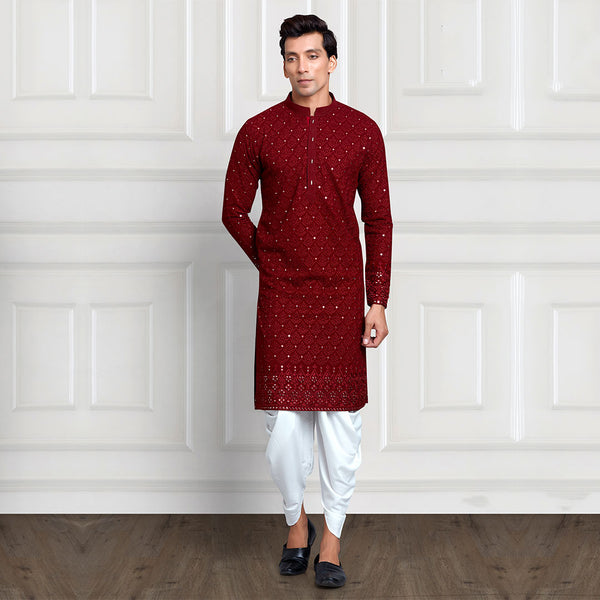 Symmetric Pattern Harmony Maroon Long Kurta