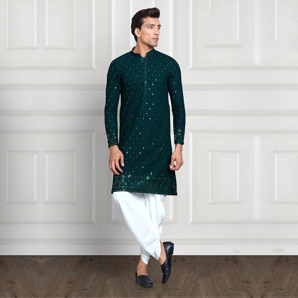 Emerald Elegance Green Long Kurta for Men