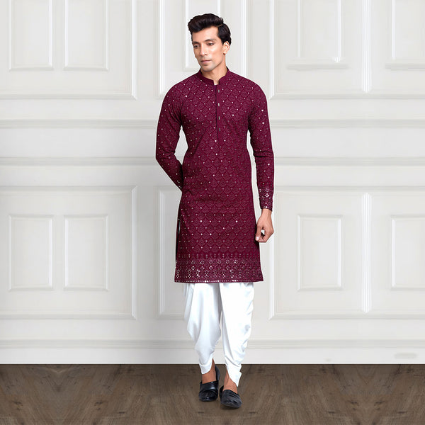 Magenta Regal Long Kurta Set for Men