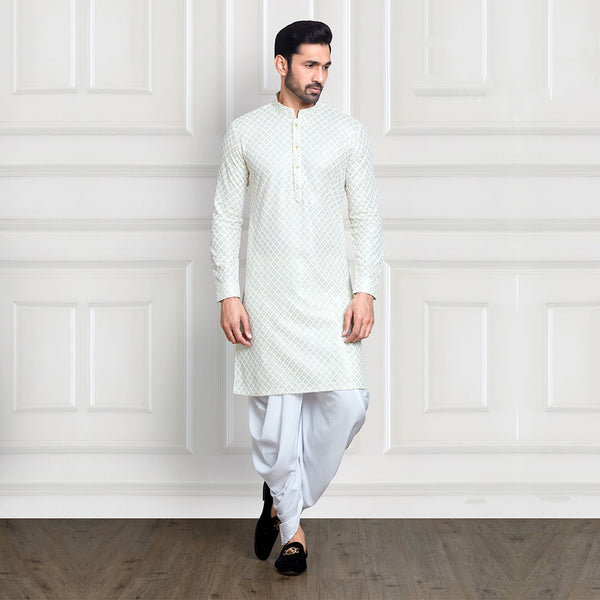 Cream Classic Long Kurta Set for Men