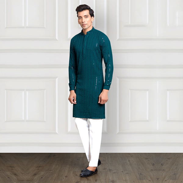 Peacock Green Plumage Long Kurta