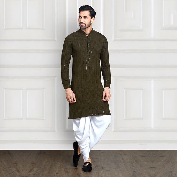 Embellished Olive Green Splendor Kurta Set