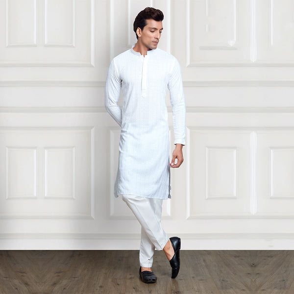 Snowflake Threaded  Elegance White Kurta Set