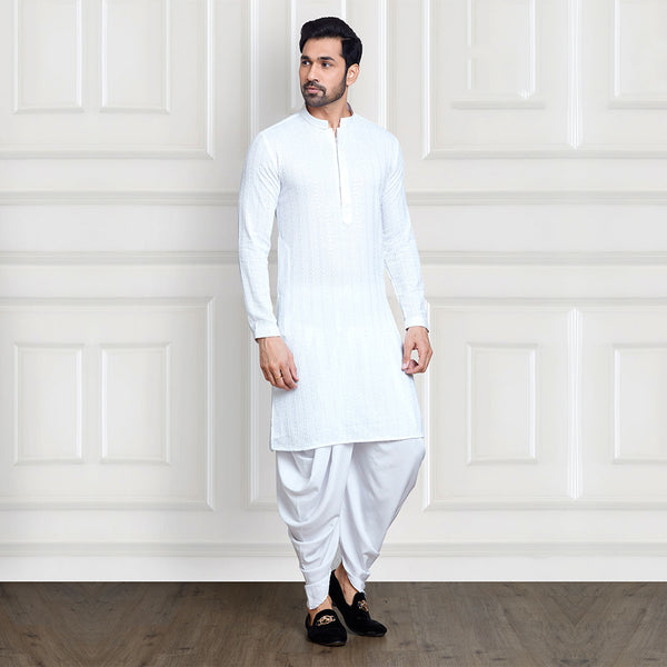 Elegance White Long Kurta Set for Men