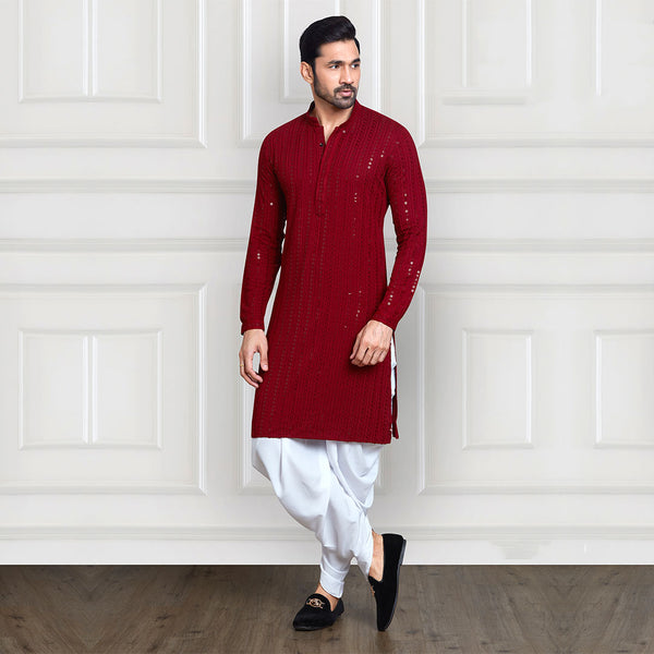 Mahogany Maroon Peshwari Long Kurta for Men