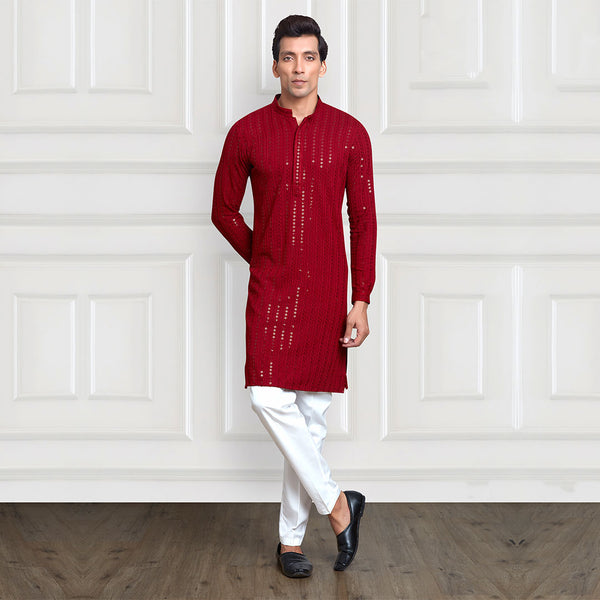 Radiant Garnet Sparkling Maroon Long Kurta for Men