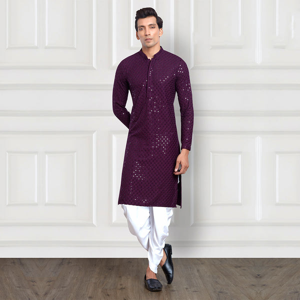 Purple Sparkle Amethyst Long Kurta for Men