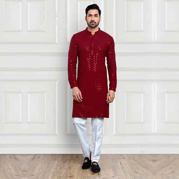 Crimson Maroon Long Kurta for Men