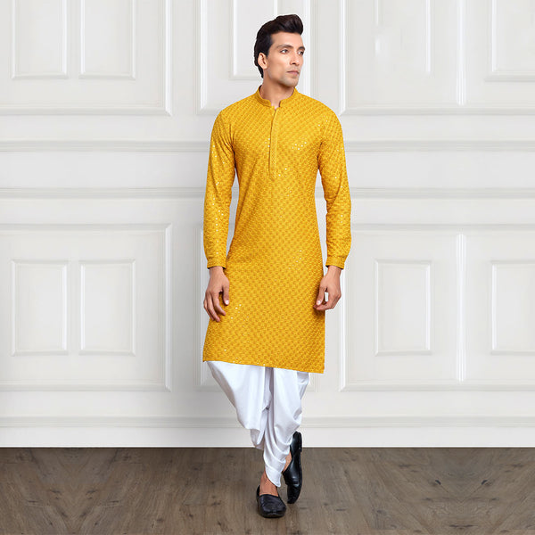 Custard Golden Yellow Pattern Printed Long Kurta